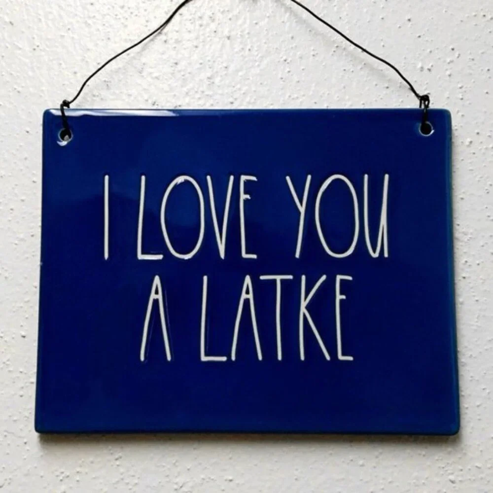 Rae Dunn 'I Love You A Latke' Blue Ceramic Hanging Wall Plaque
